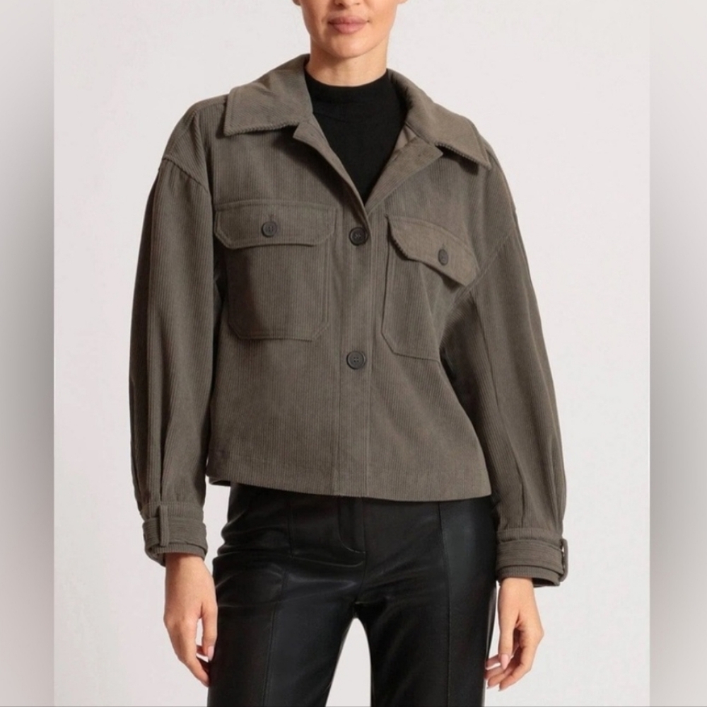 AVEC LES FILLES CROPPED CORDUROY SHACKET GREEN SIZE S